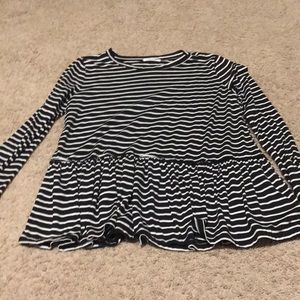 Long sleeve striped peplum top